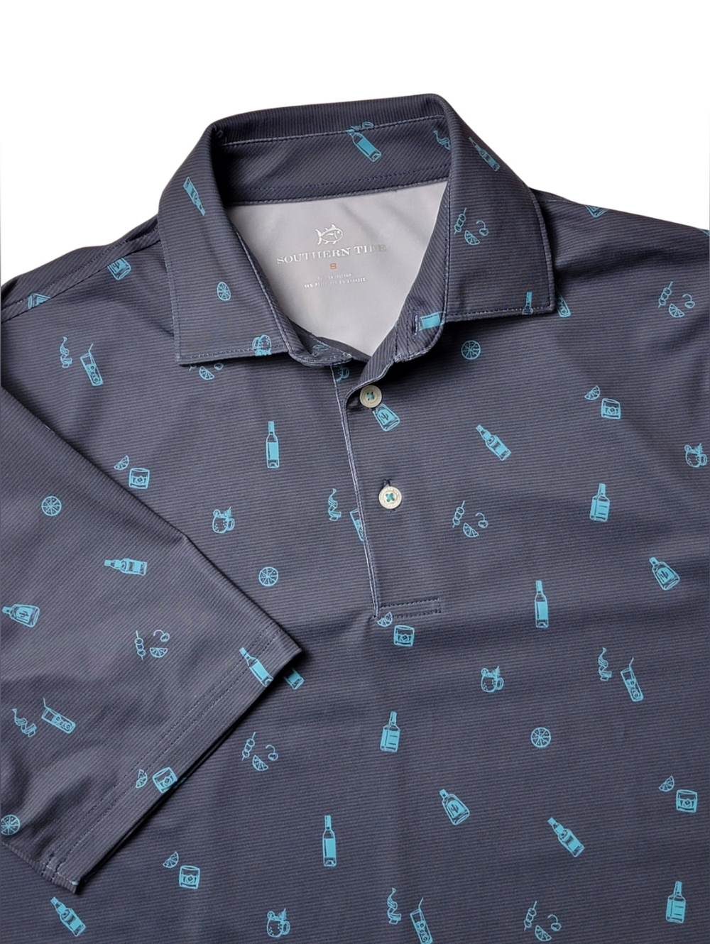 Southern Tide Navy Cocktail All Over Print Performance Golf Polo S - Picture 7 of 7
